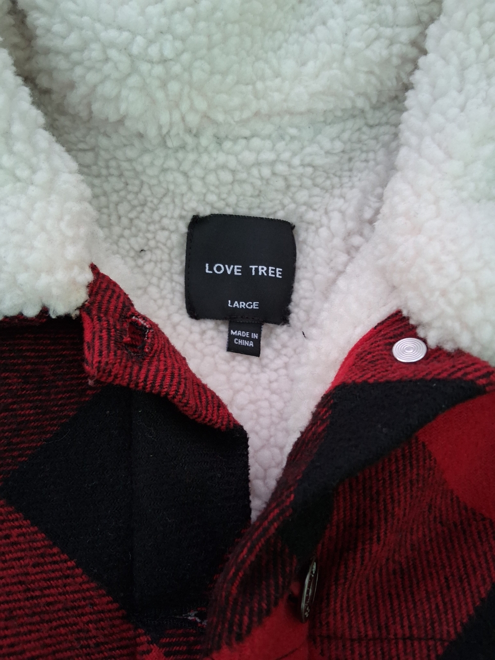 LOVE TREE Womens Red & Black Buffalo Plaid Sherpa-Lined Jacket - Picture 2 of 5